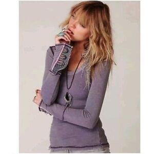 Free People Long Sleeve Layered-Look Tee in Dusty Purple